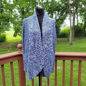 Bobbie Brooks Blue  White Ladies Knit Winter Sweater Cardigan sz Large